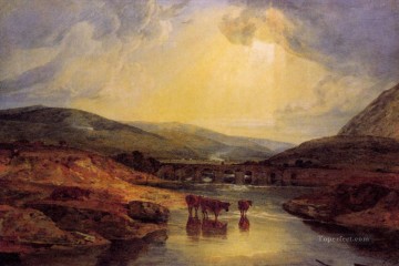 Puente Abergavenny Monmountshire aclarando después de un día lluvioso paisaje río Turner Landscapes Pinturas al óleo